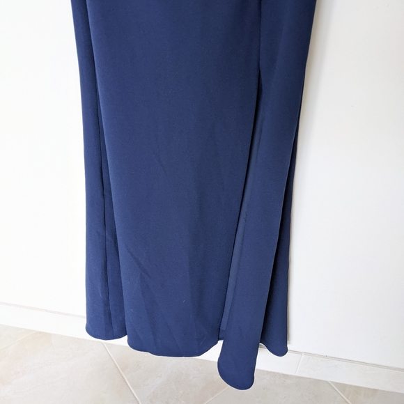 NEW BCBGMAXAZRIA Salome Navy Blue Halter Cross Front Slit Evening Gown Dress - Picture 6 of 9